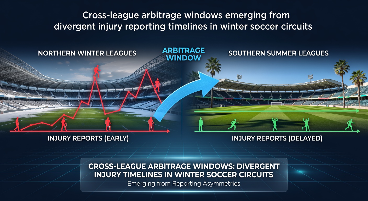 Soccer players on a winter pitch with medical staff monitoring injury reports across leagues